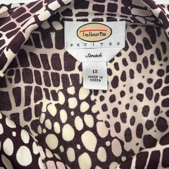 Talbots Petites Brown Silk Blend Animal Stretch Print Long Sleeve Size 12 - Picture 5 of 8